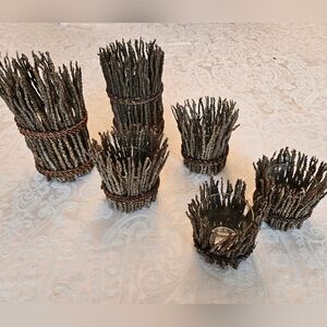 Rustic Twig Candle Holder Set of 6 with Glass Inserts Perfect Fall Decor, New